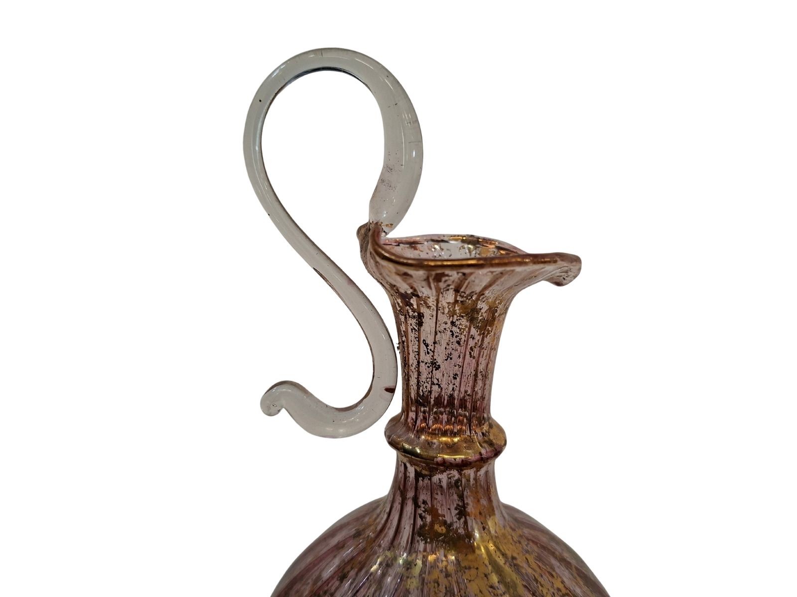 Elegante Ampolla In Vetro Di Murano Rosa E Decori Dorati – Lavorazione Artigianale Vintage photo for sale