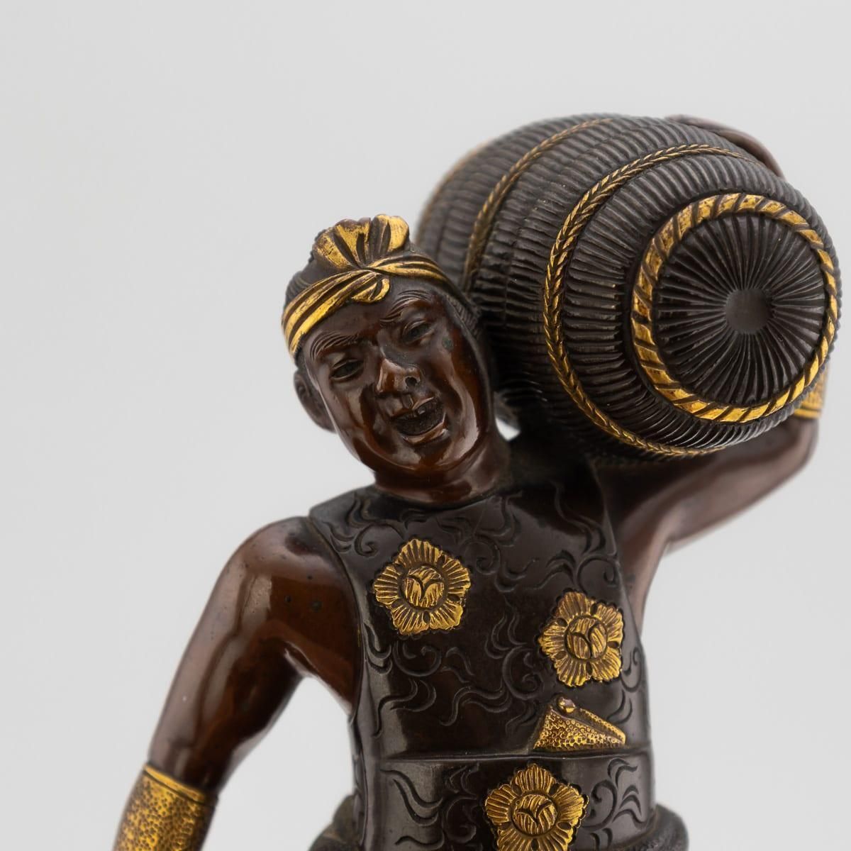 Art Antique 19thc Japanese Meiji Period Gilt Bronze Figure Of A Labourer By Miyao Ei photo
