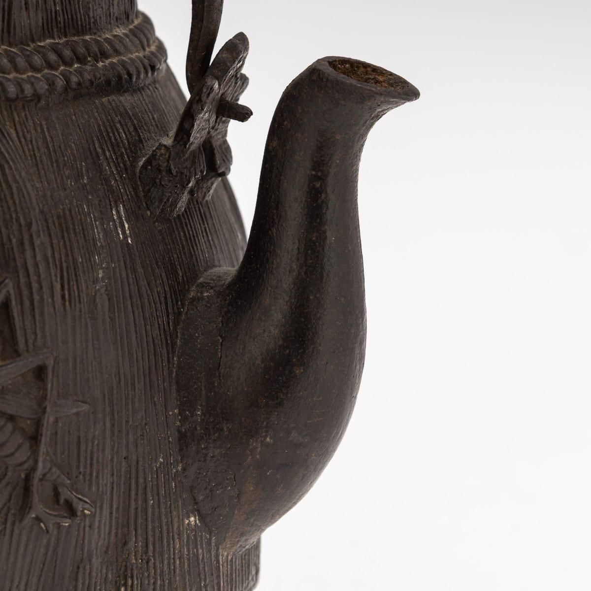 photo for sale Antique 19thc Japanese Cast Iron 'Ryubundoa' Carved Tetsubin Kettle C.1890