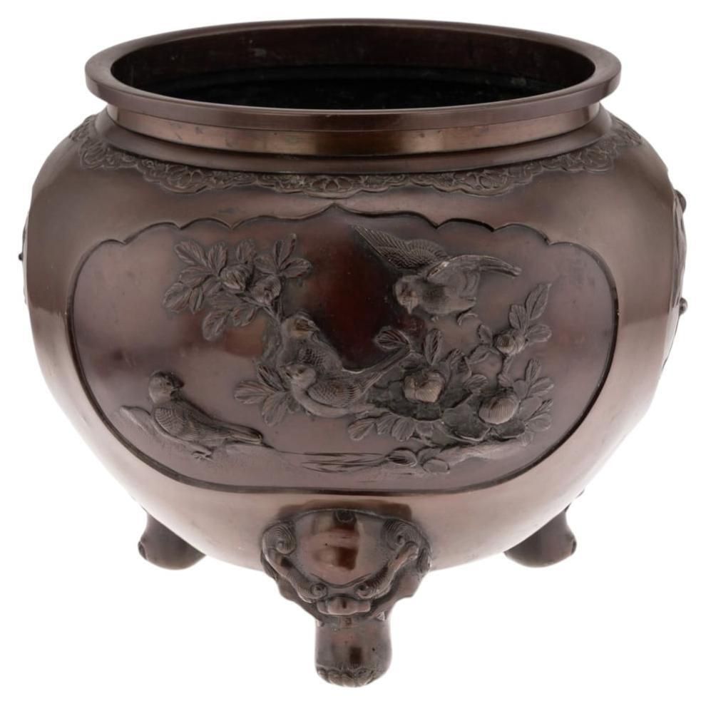 Antique 19th Century Japanese Meiji Period Large Bronze Mythological Jardinière