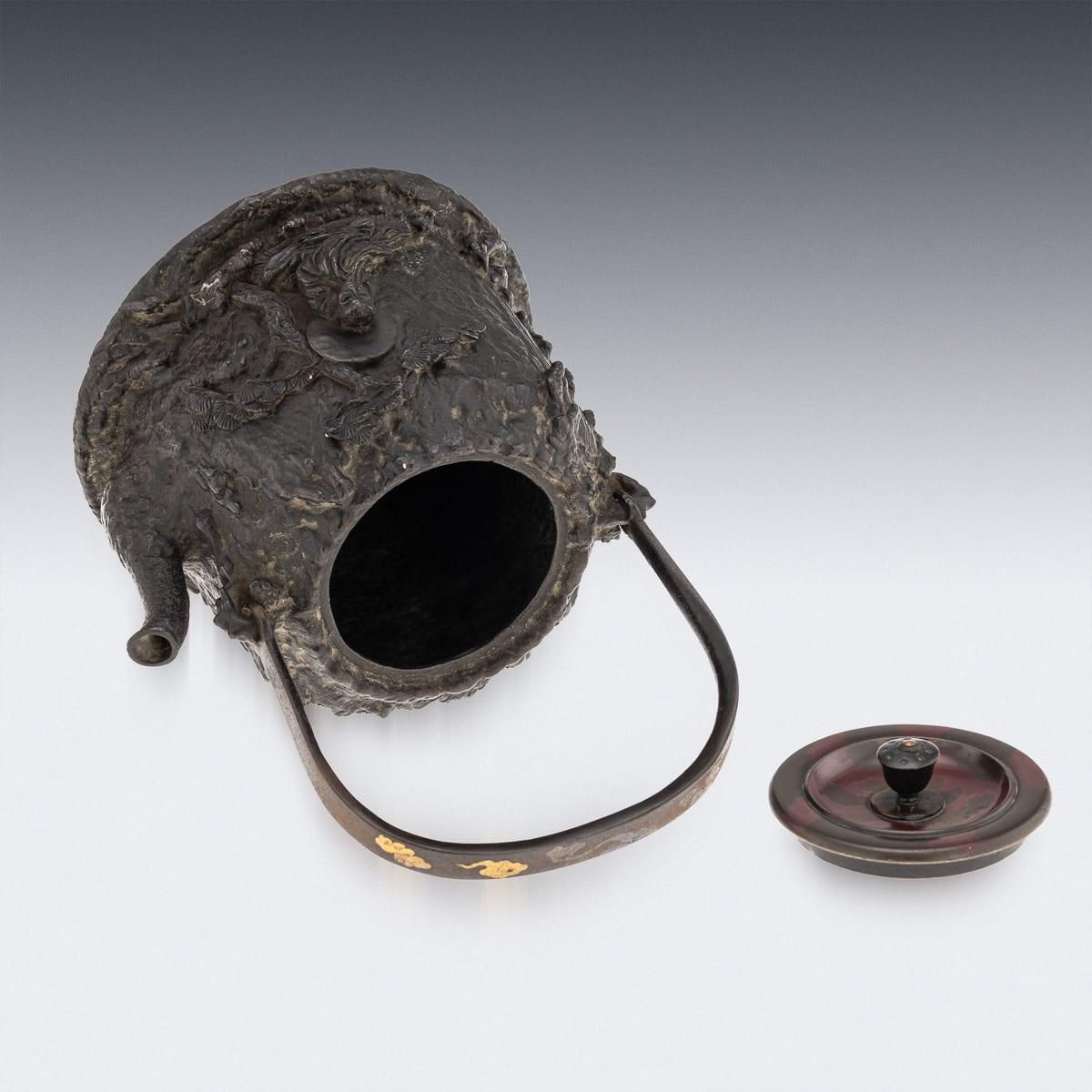 Antique 19thc Japanese Cast Iron 'Seiryudoa' Carved Tetsubin Kettle C.1890 photo Home Decor