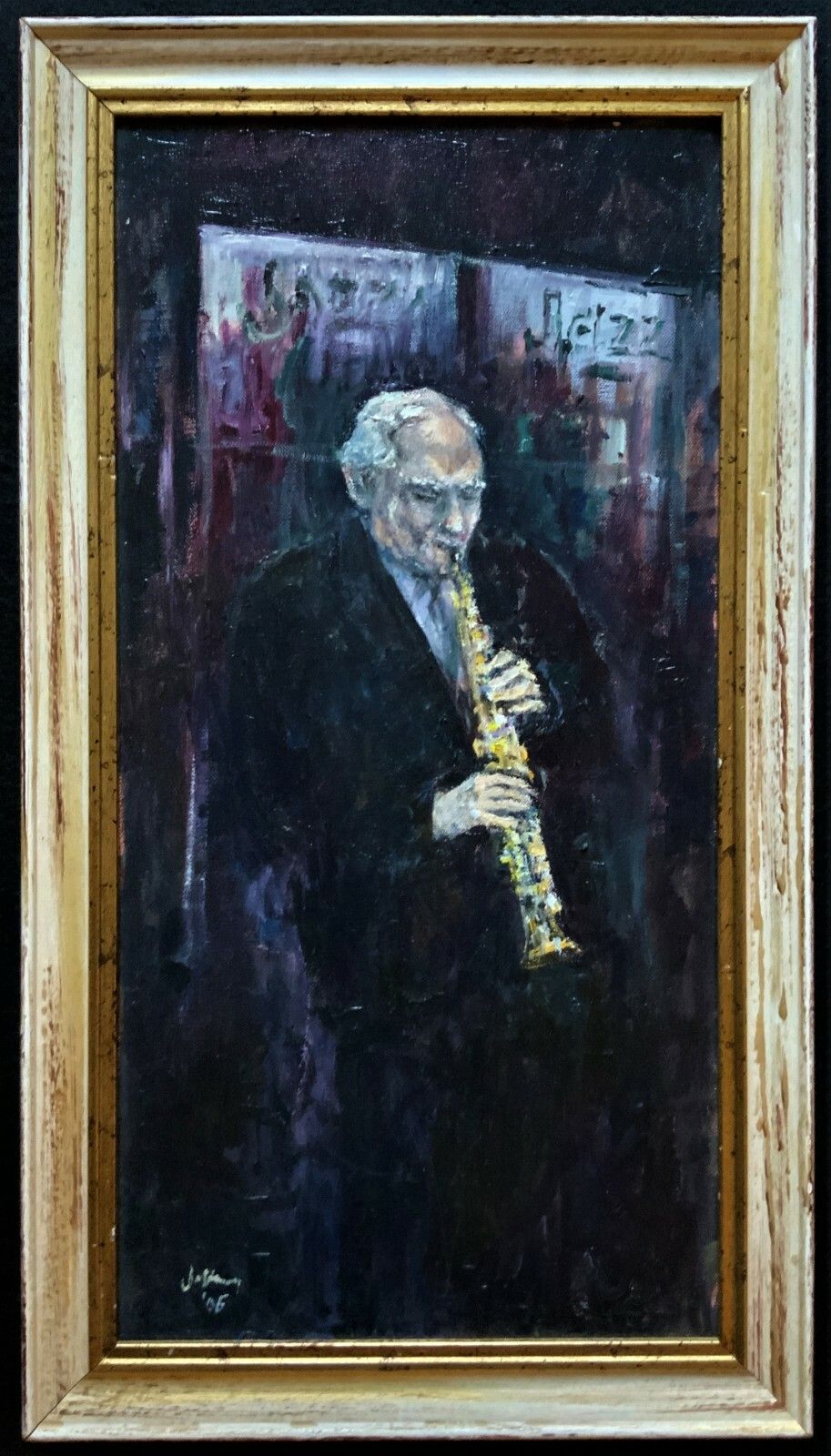 A Jazz Musician Original Contemporary Impressionist Oil Portrait Painting photo vinterior