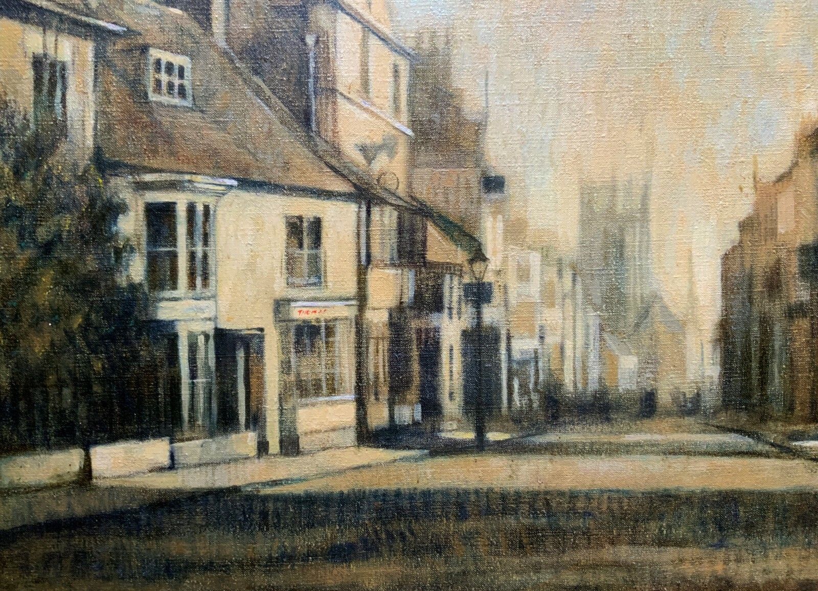 Stunning Original Mid 20thc Vintage Impressionist Town Street Oil Painting photo vinterior