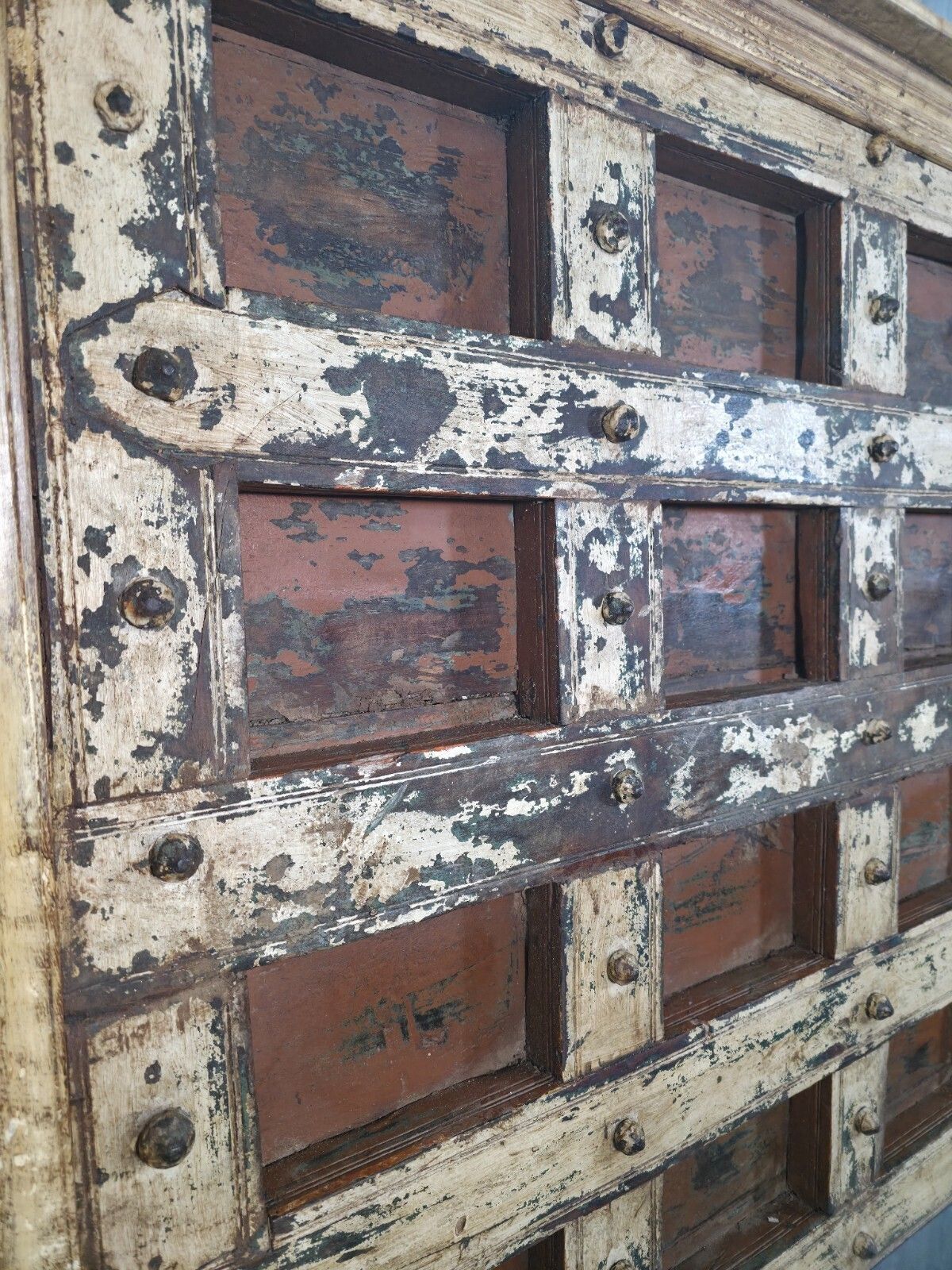 Antique Vintage Rustic Reclaimed Indian Wooden King Size Double Bed Headboard photo Furniture