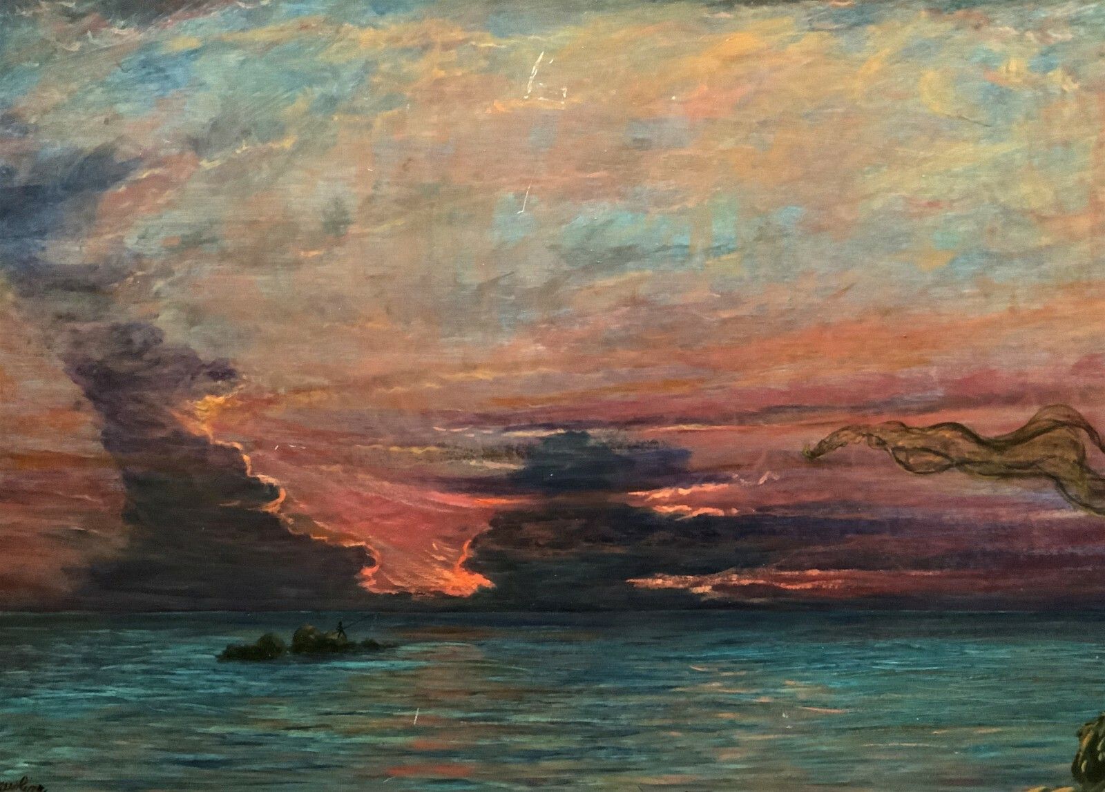 'The Last Throw' Original Signed 1972 Vintage Seascape Oil On Board Painting photo vintage