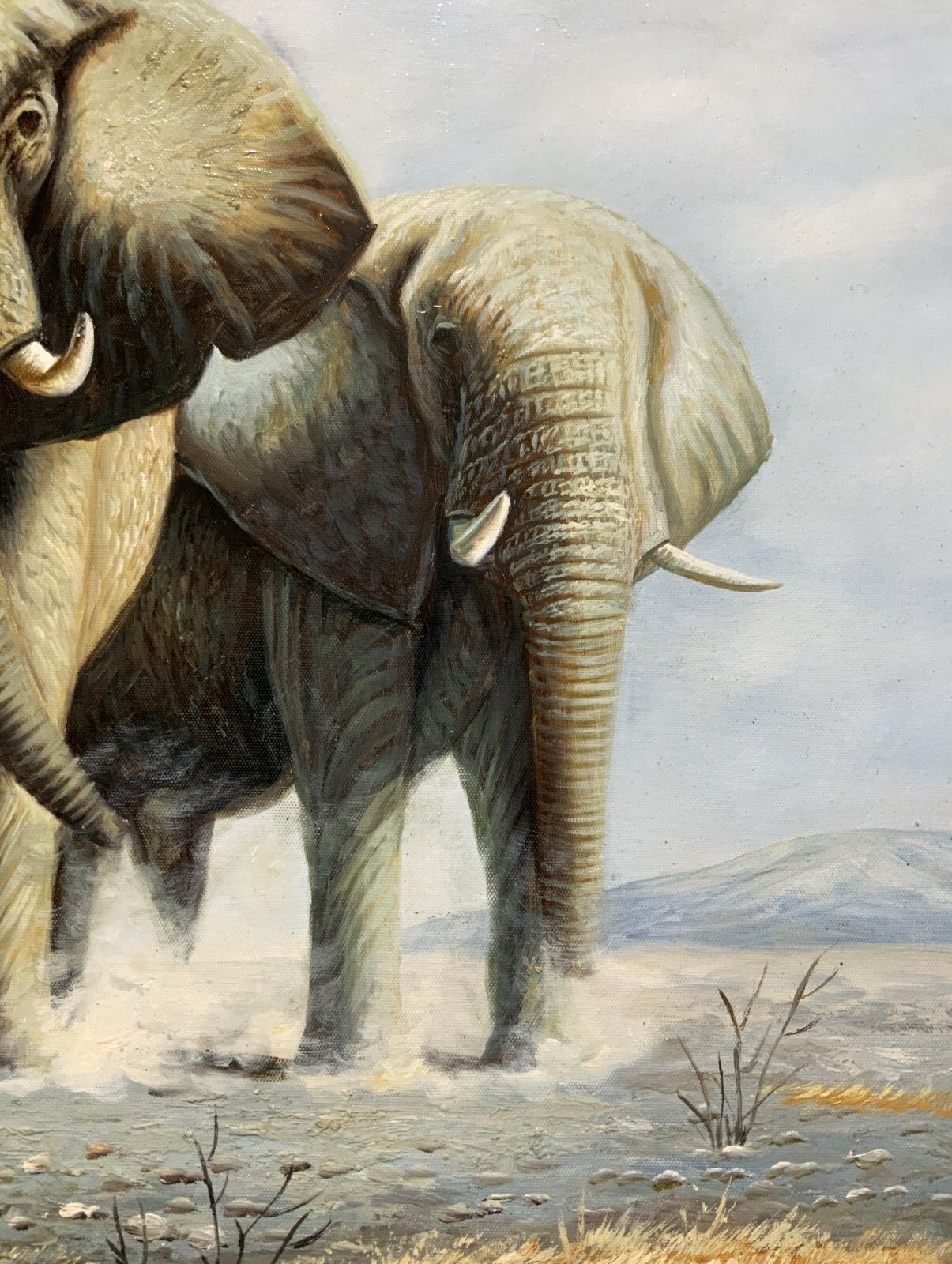 Circle Of David Sheppard (1931 2017) Large Superb Elephant Wildlife Oil Painting photo vintage