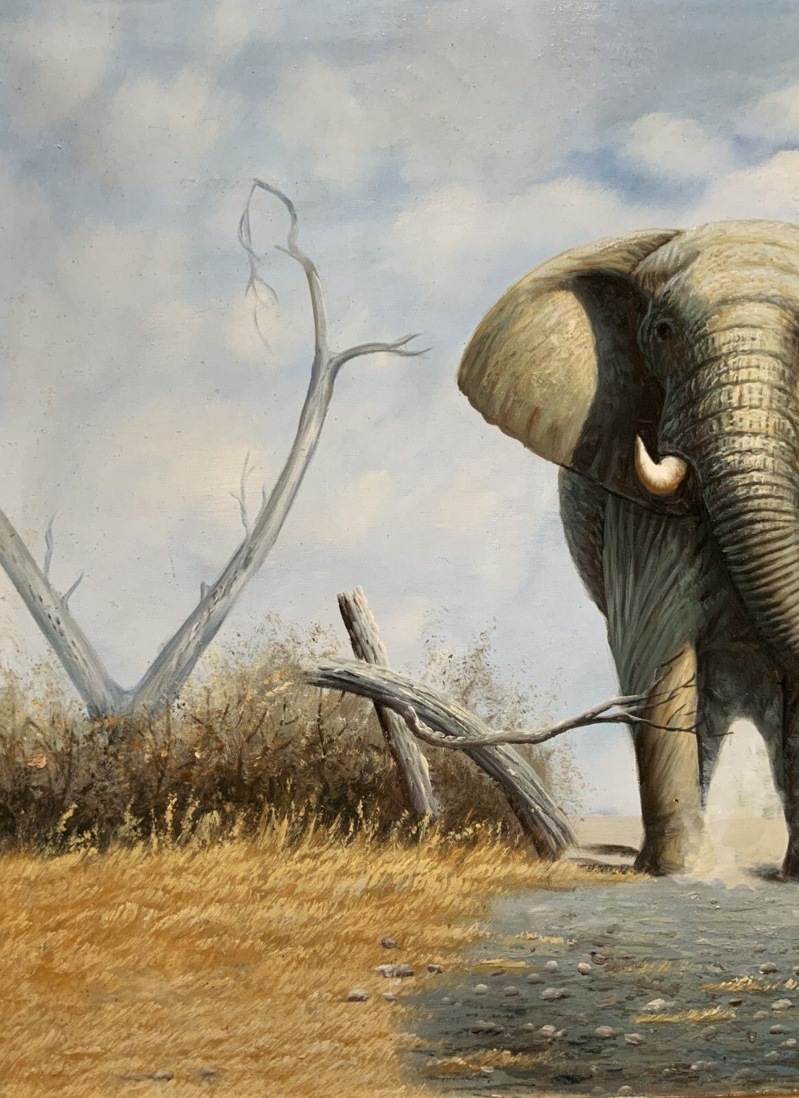 photo for sale Circle Of David Sheppard (1931 2017) Large Superb Elephant Wildlife Oil Painting