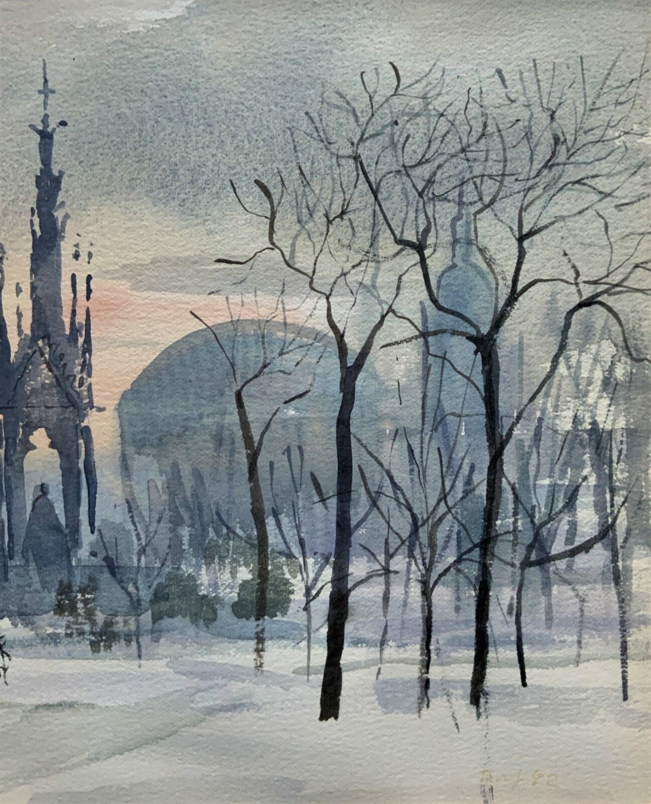 The Albert Memorial Kensington Gardens, London In Winter Watercolour Painting photo for sale