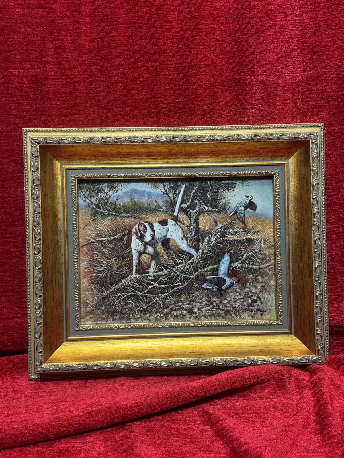 Country Landscape Pointer Hunting Dog Stalking Pheasants Oil Painting W G Keeyn photo buy