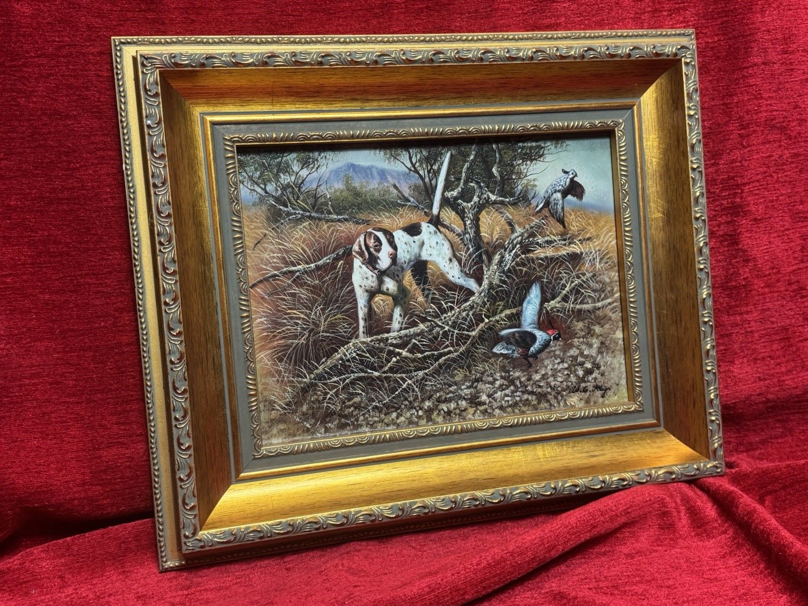 photo vinterior Country Landscape Pointer Hunting Dog Stalking Pheasants Oil Painting W G Keeyn