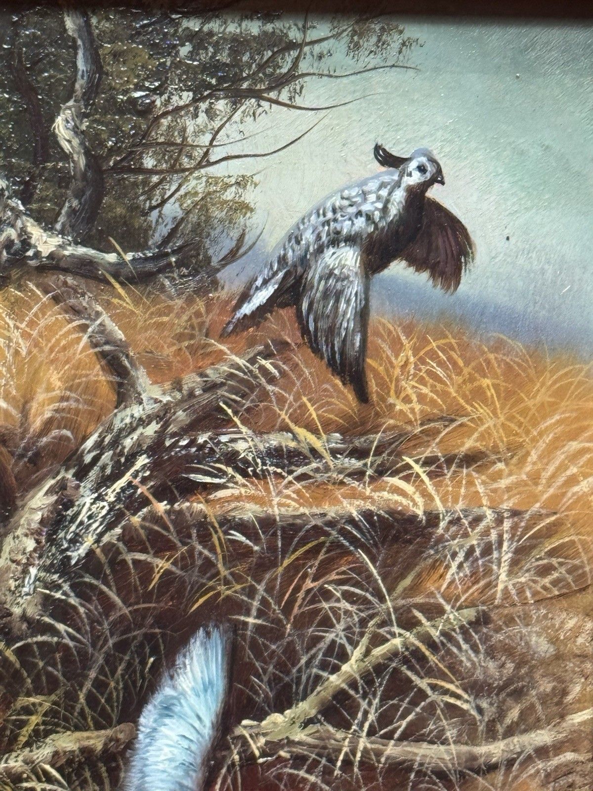 photo vintage Country Landscape Pointer Hunting Dog Stalking Pheasants Oil Painting W G Keeyn