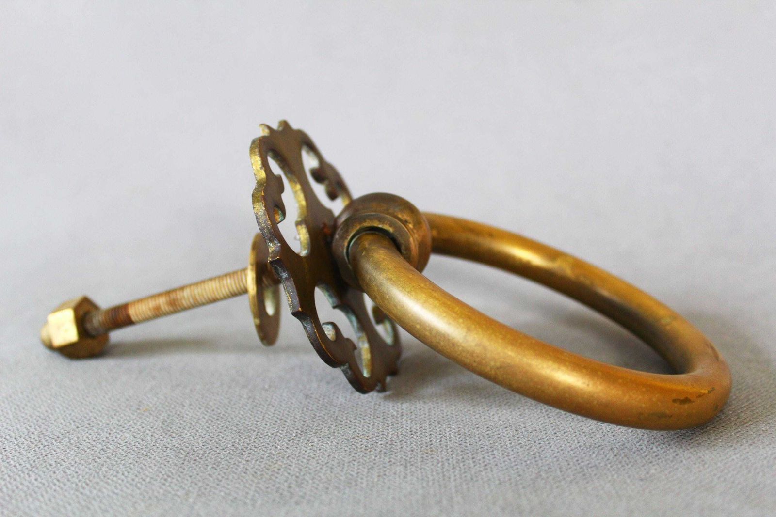 Large And Heavy Cast Bronze Door Pull With Backplate, Gothic Style, External Door Knocker, Hardware Restoration, Entrance Rustic Country photo vintage