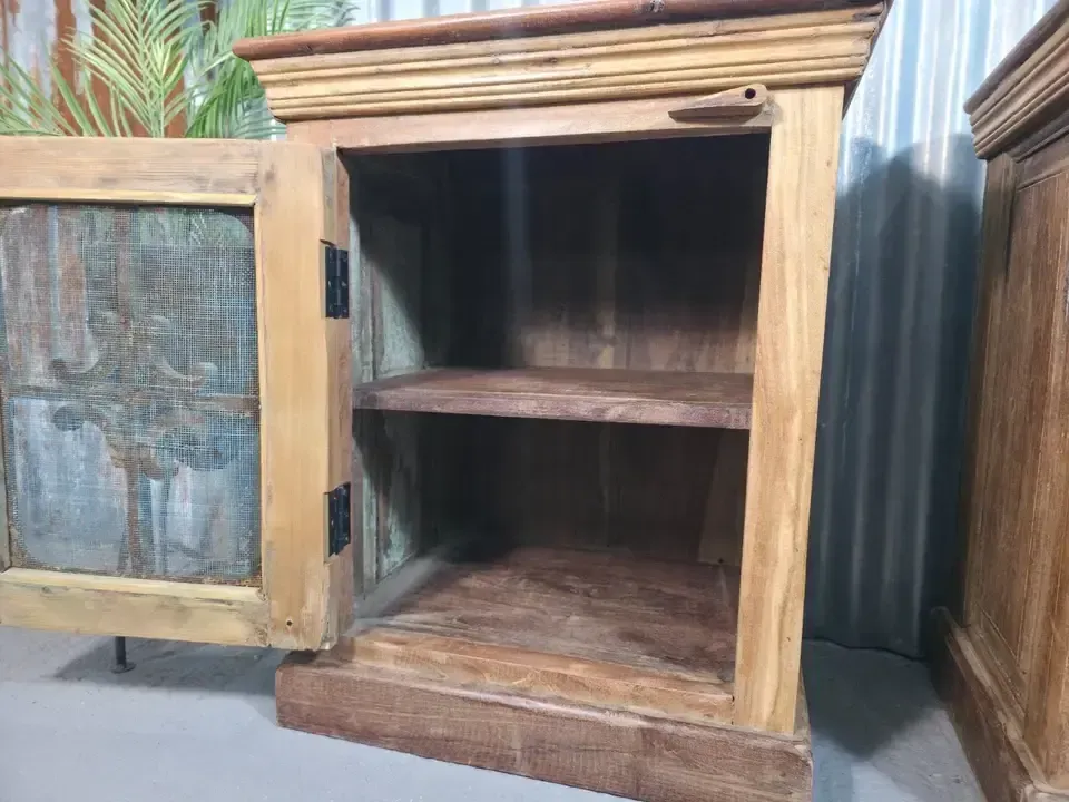 Vintage Reclaimed Pair Solid Wooden Indian Carved Bedside Cupboards Cabinets photo buy