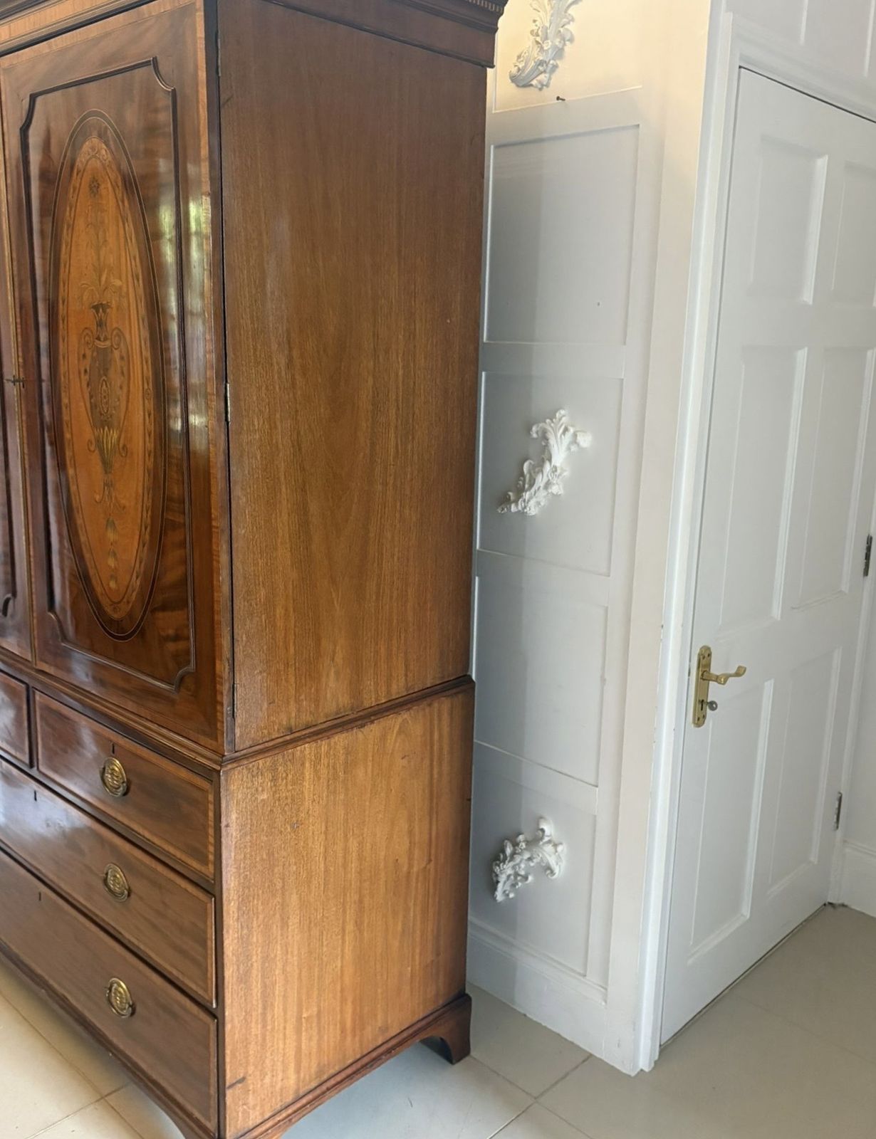 photo furniture Antique Mahogany Satinwood Inlaid Housekeepers Wardrobe