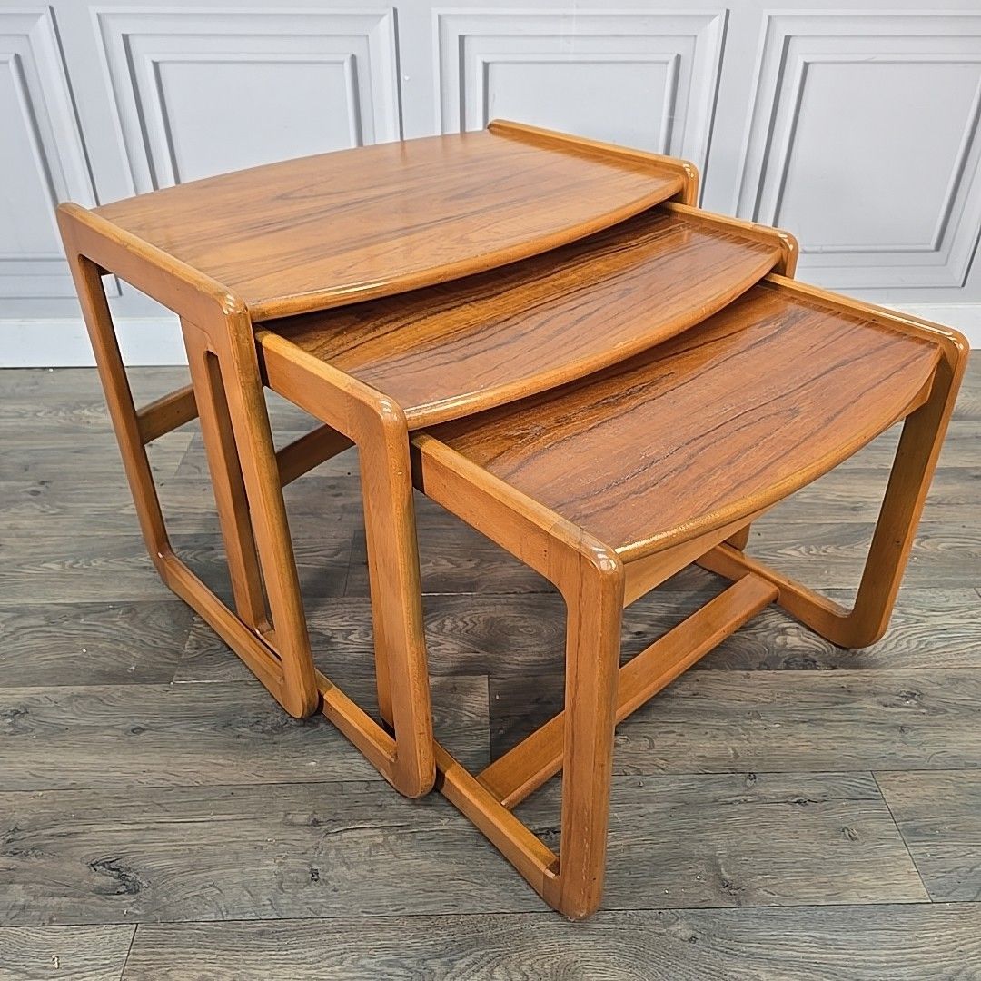 Vintage Nest Of Tables Teak Mid Century Side Nesting Tables Retro Mcm Danish photo vintage