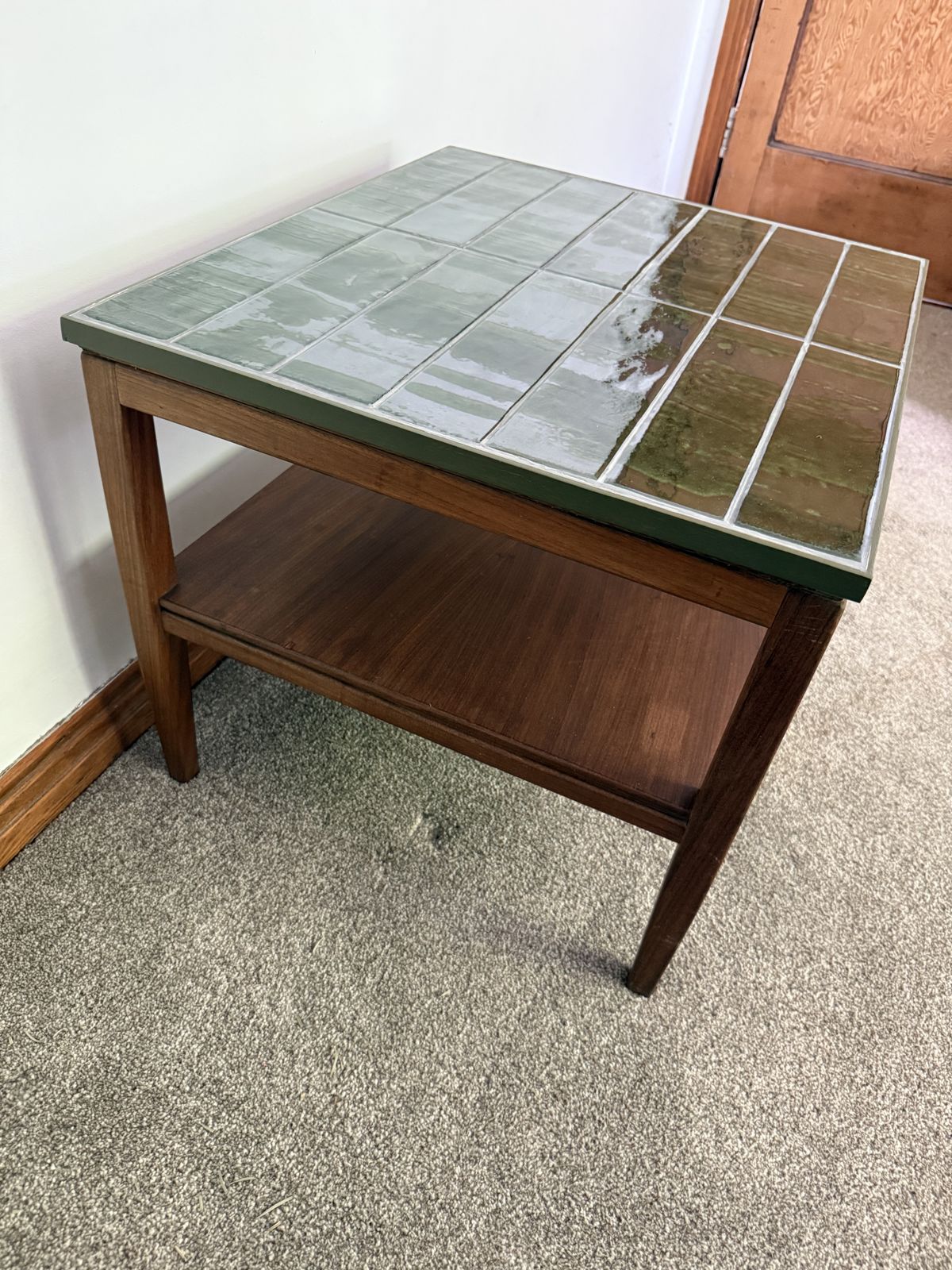 Mid Century Coffee Table With Hand Tiled Emerald Green Moroccan Top — One Of One photo vintage