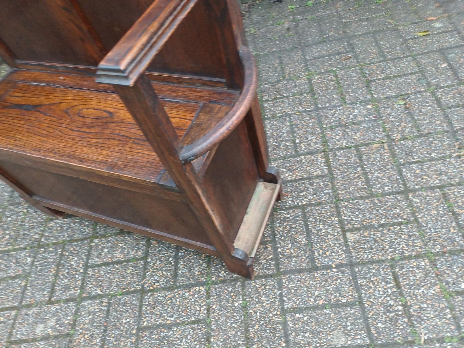 Antique Arts And Crafts Oak Hall Stand With Storage Seat Umbrella Trays Round Mirror Liberty Style C1910 1930 Vintage Free Hand Delivery photo vinterior