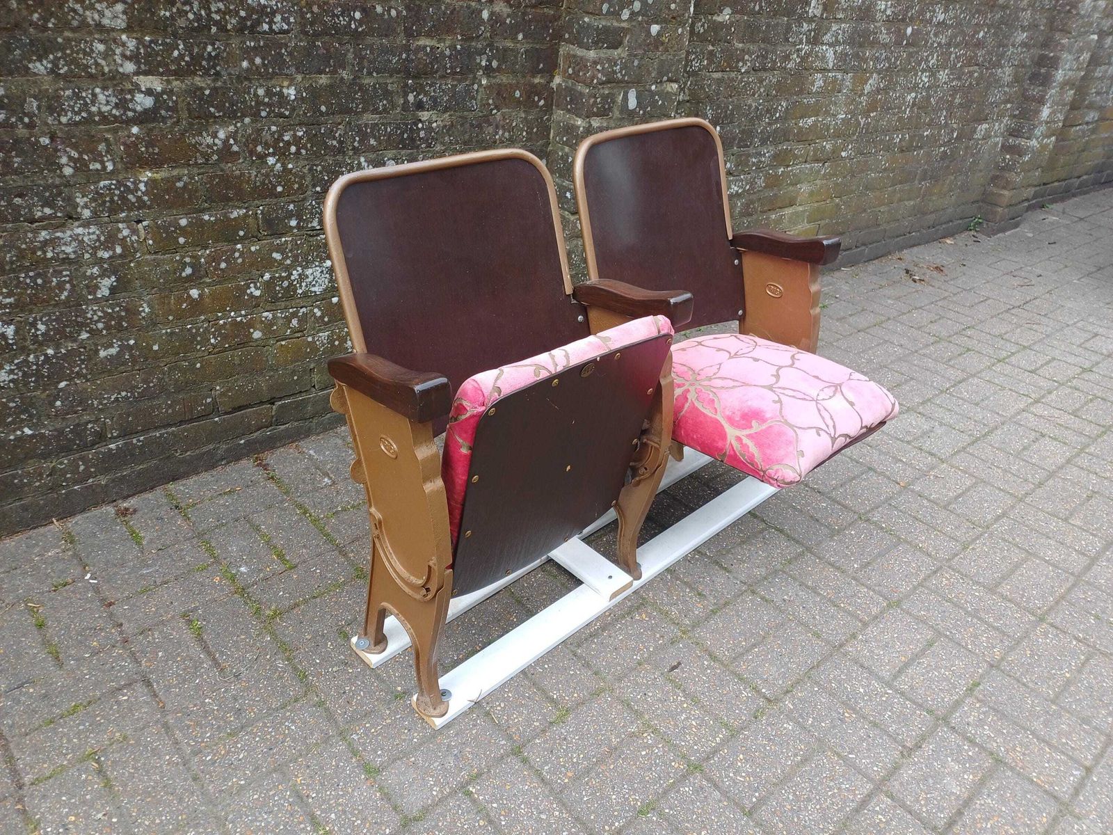 Art Deco Cinema Seats Brighton Abc Cinema Procede Pair Vintage Theatre Seats Pink Velvet Cast Iron Auditorium Chairs photo buy
