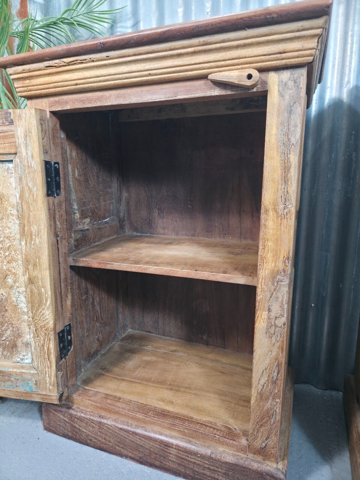 Vintage Reclaimed Pair Wooden Indian Carved Bedside Tables Cupboards Cabinets photo 345.0