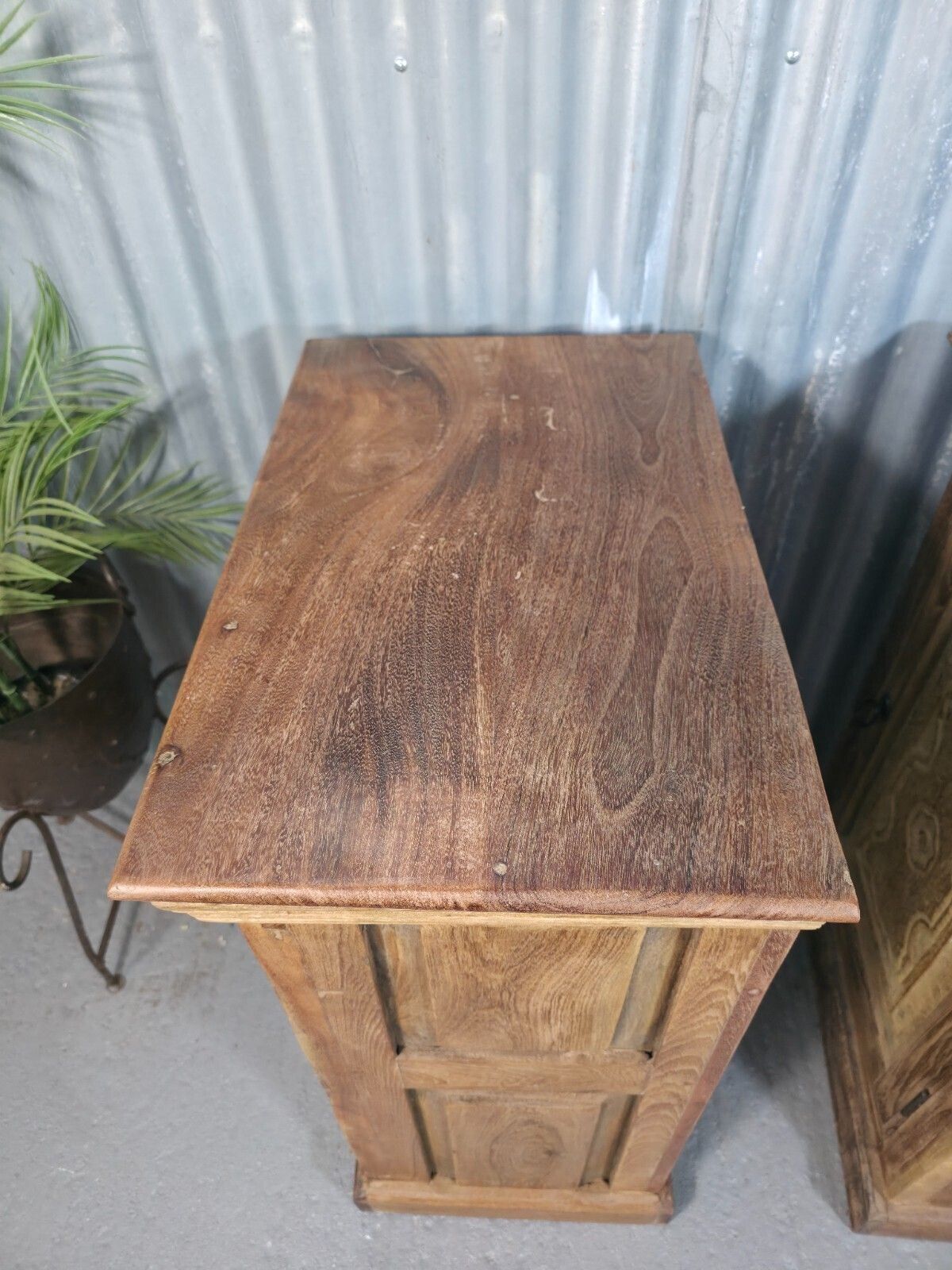 Furniture Vintage Reclaimed Pair Wooden Indian Carved Bedside Tables Cupboards Cabinets photo