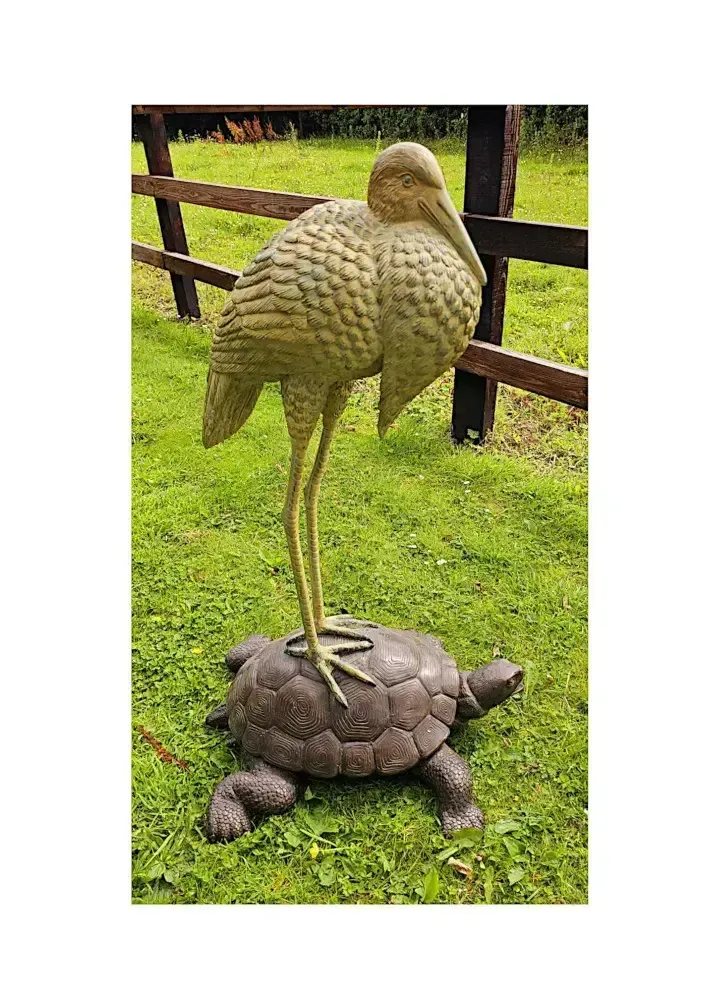 A Very Fine Bronze Animalier Garden Sculpture Of A Tortoise And A Heron photo Garden Decor