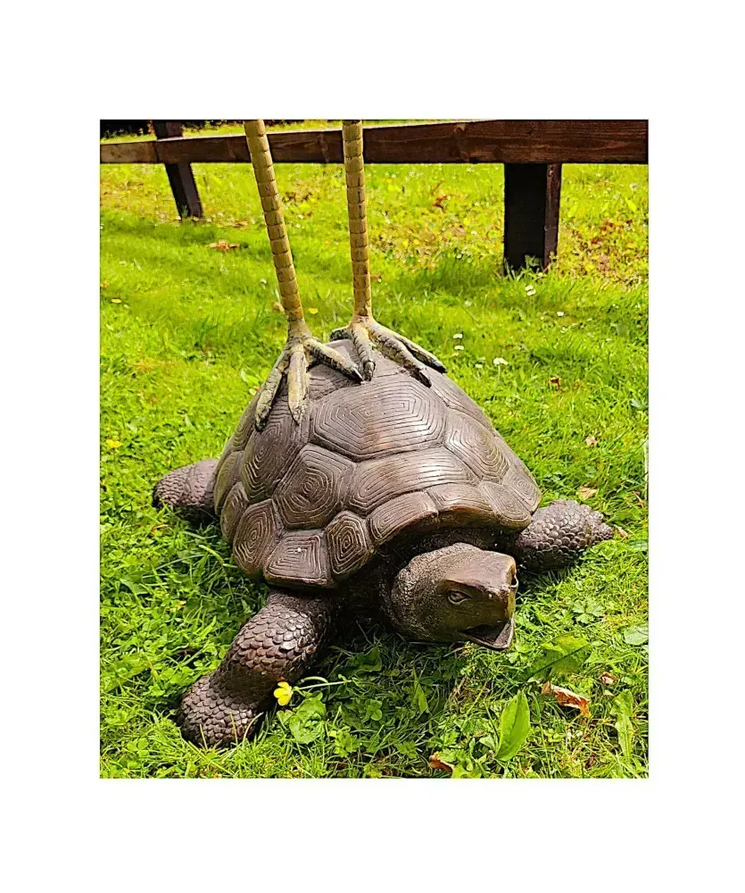 A Very Fine Bronze Animalier Garden Sculpture Of A Tortoise And A Heron photo vinterior