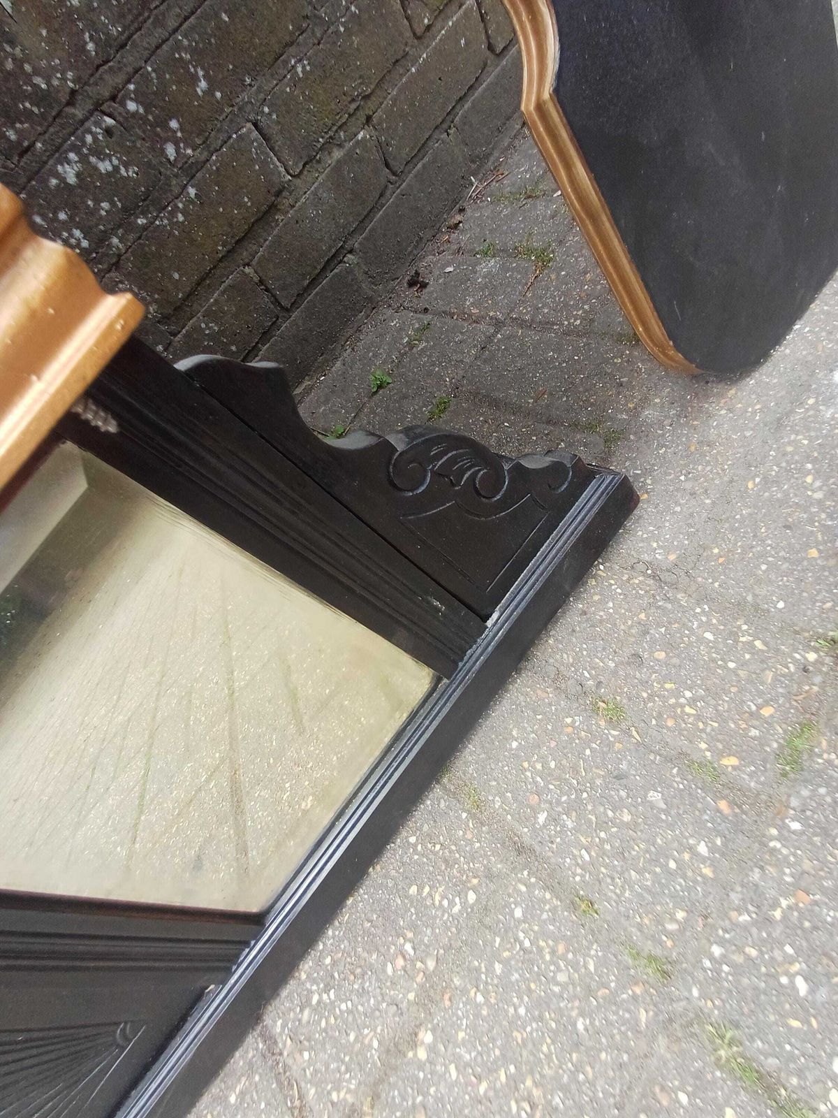 Massive Victorian Over Mantel Mirror Black Gold Painted Mahogany Walnut Shelved Antique Mirror 1890s Statement Piece Free Hand Delivery photo for sale