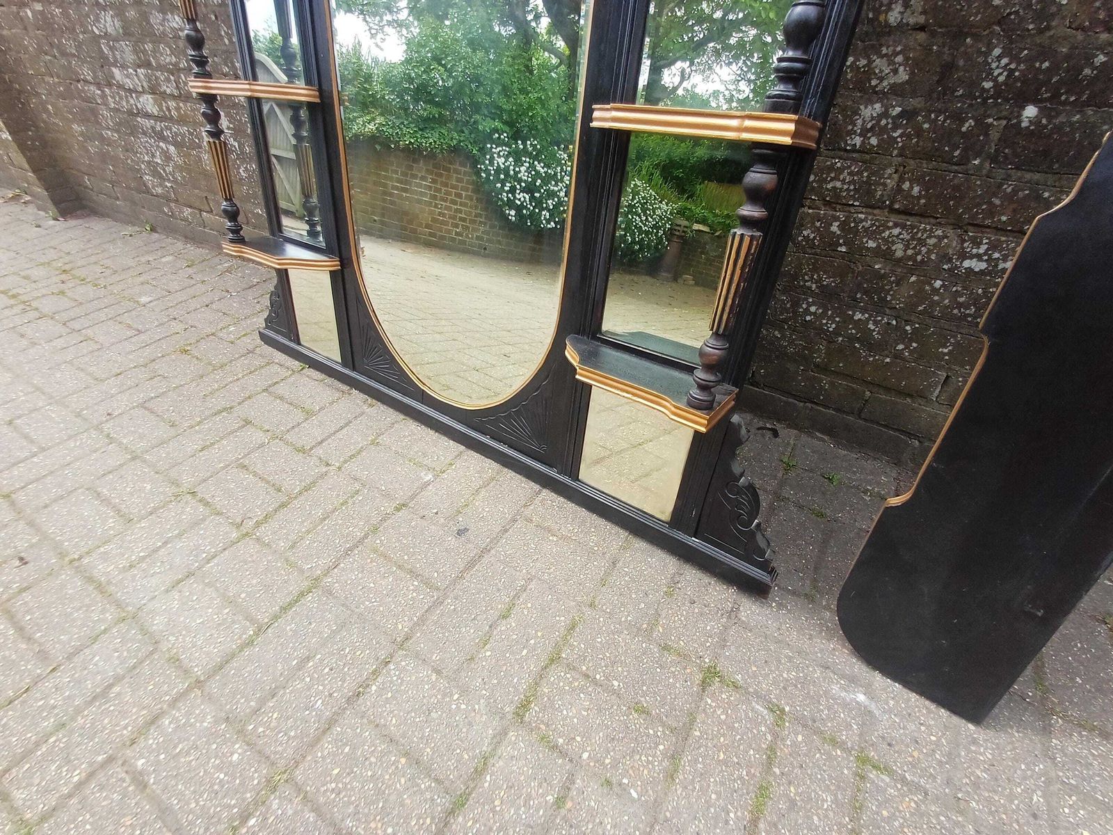 photo buy Massive Victorian Over Mantel Mirror Black Gold Painted Mahogany Walnut Shelved Antique Mirror 1890s Statement Piece Free Hand Delivery