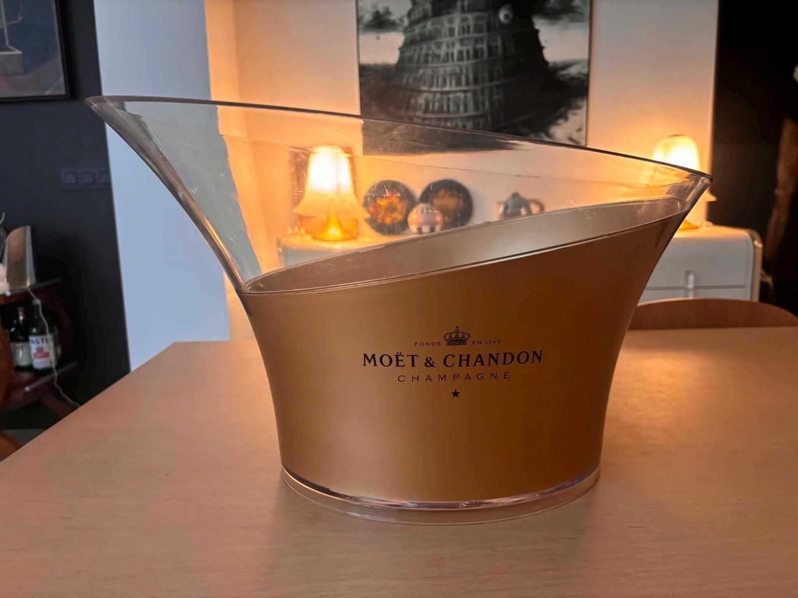 388.0 Large Moët & Chandon Champagne Bucket, Gold Clear Acrylic Multi Bottle Wine Cooler, French Vintage Party Ice Bucket For 4 5 Bottles photo