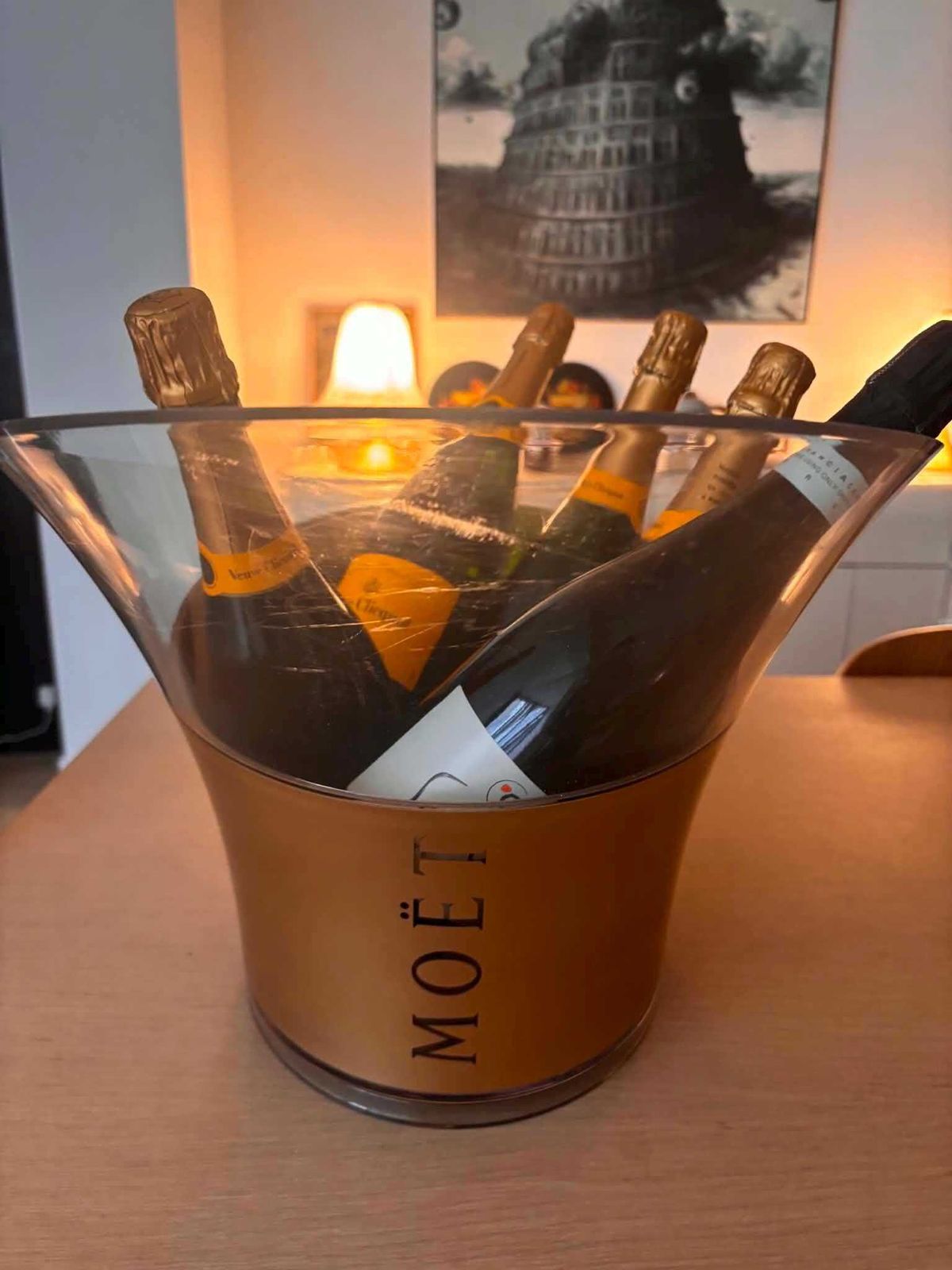 photo buy Large Moët & Chandon Champagne Bucket, Gold Clear Acrylic Multi Bottle Wine Cooler, French Vintage Party Ice Bucket For 4 5 Bottles