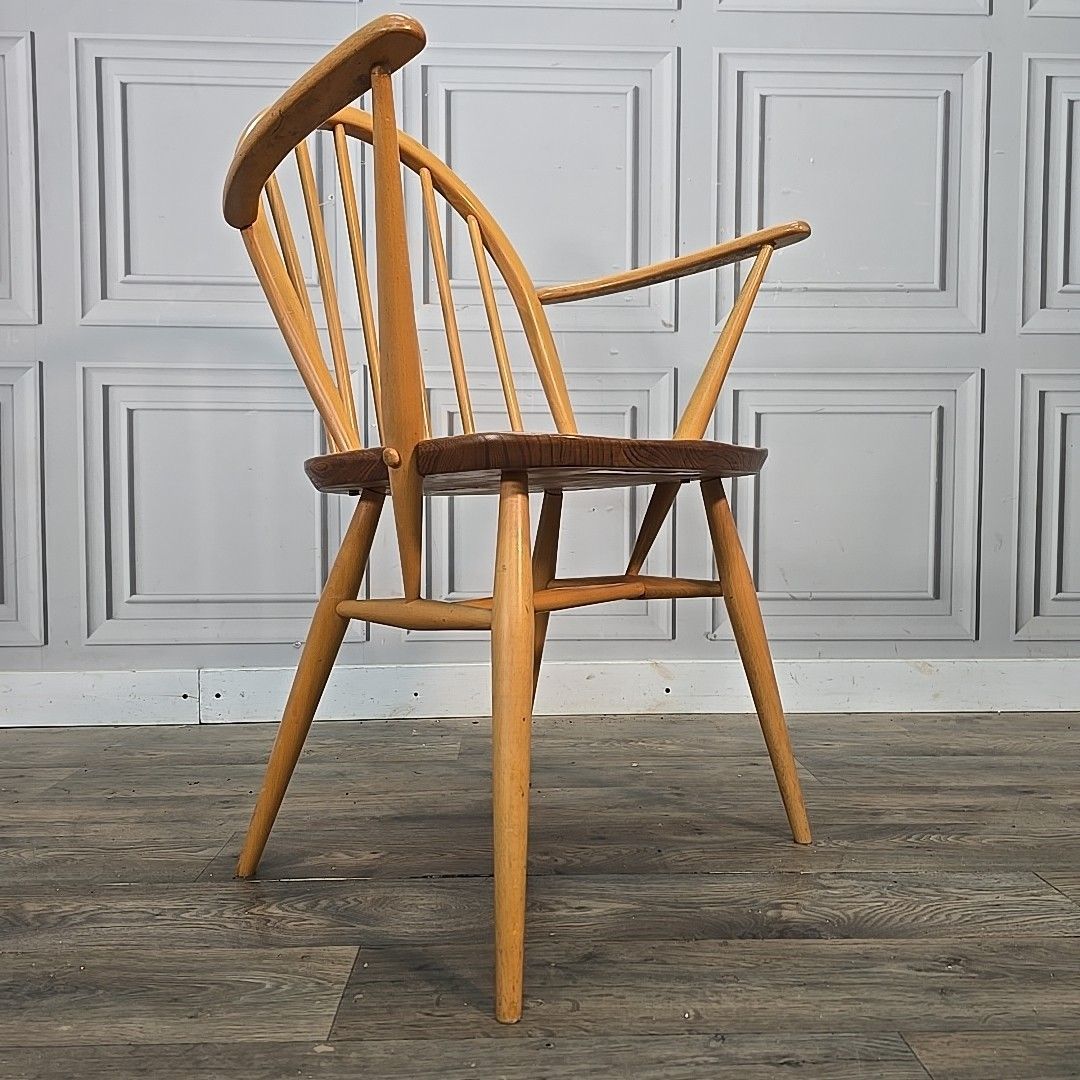 Vintage Ercol Windsor Armchair Blonde Elm Beech Dining Chair Seat Mid Century photo for sale