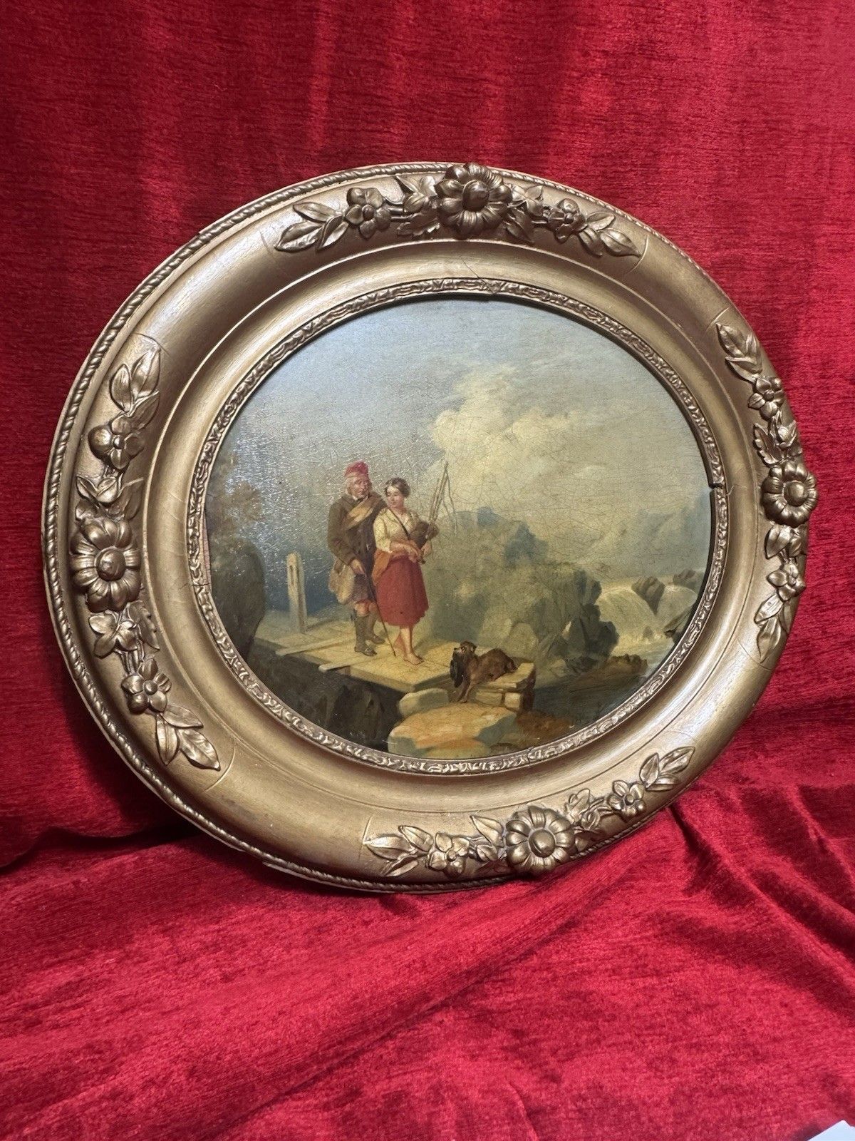 19th Century Scottish School Romantic Highlands Landscape Scene Painting Signed photo vintage