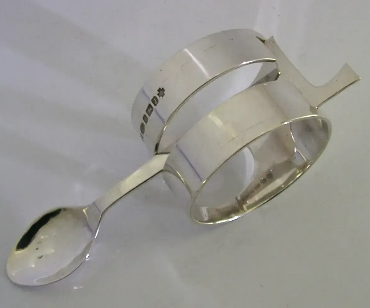 Heavy 71g 'L' Pierced Napkin Ring & 'L' Spoon Cut From It 2000 Superb Design photo buy