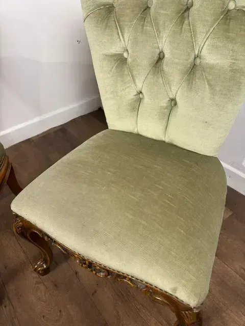 Pair Of Reproduction Upholstered Bedroom Chairs photo for sale