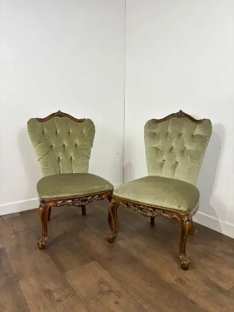 Pair Of Reproduction Upholstered Bedroom Chairs photo vinterior
