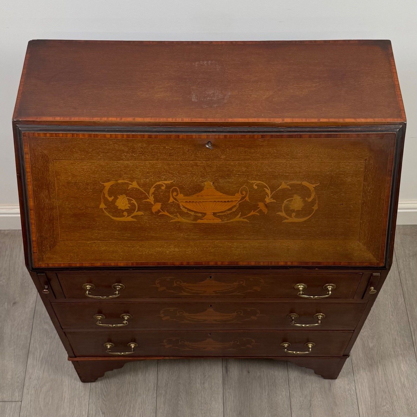 photo for sale Antique 20th Century Inlaid Edwardian Bureau In Mahogany ( Af 5689 )