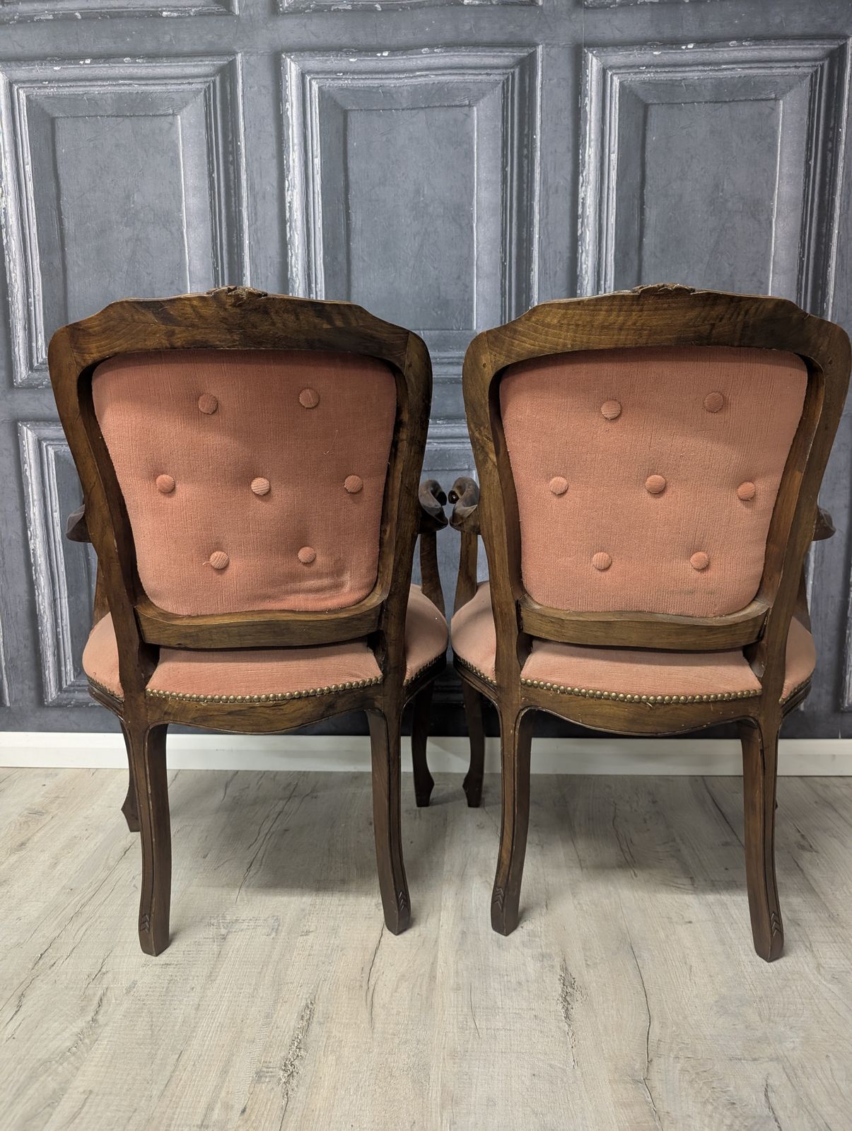 photo furniture Pair Of Vintage French Louis XV Style Fauteuil Armchairs In Dusky Pink, 1970s