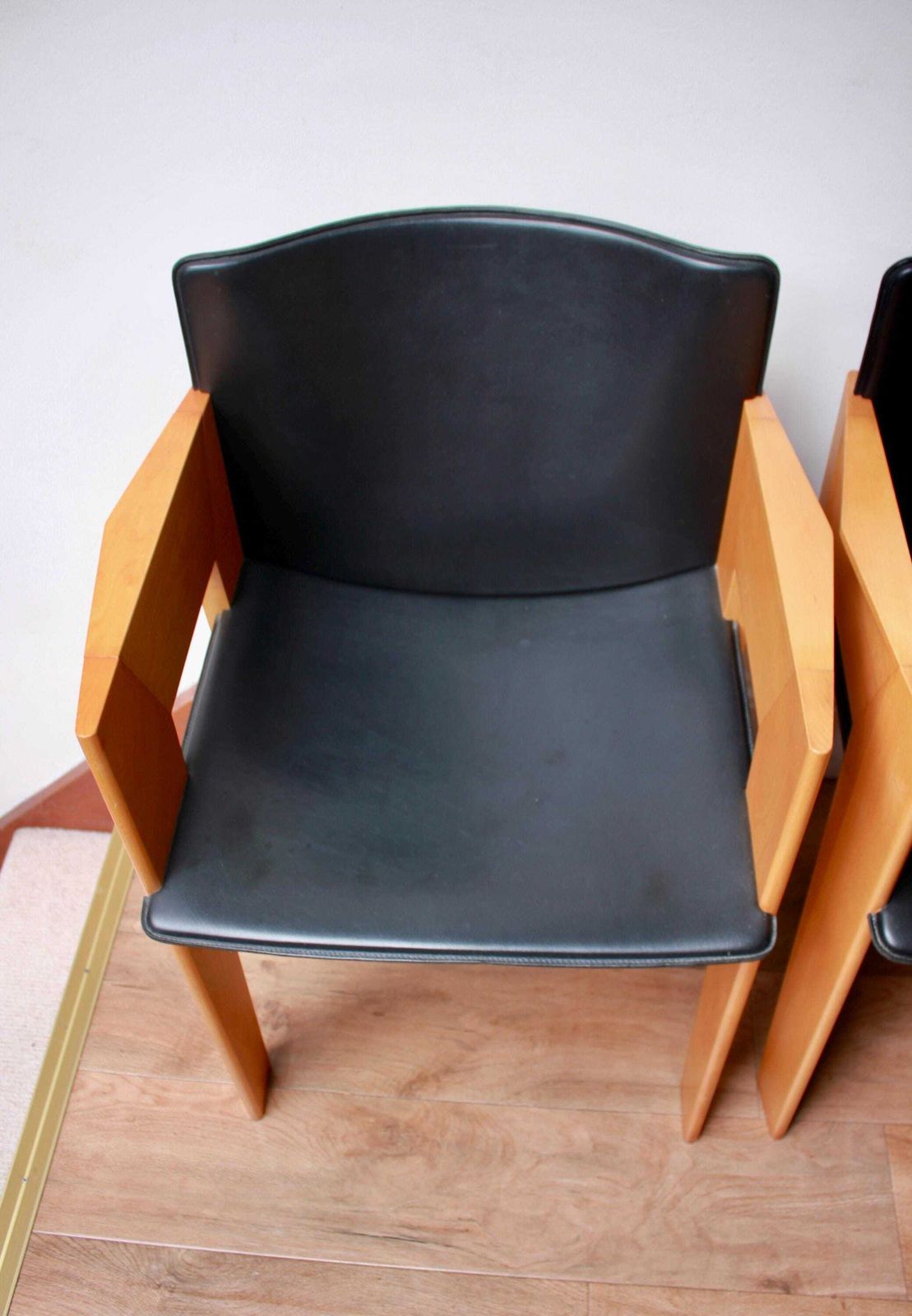1000.0 Set Of 2 Vintage Leather Dining/Occasional Chairs By Arnold Merckx For Arco photo