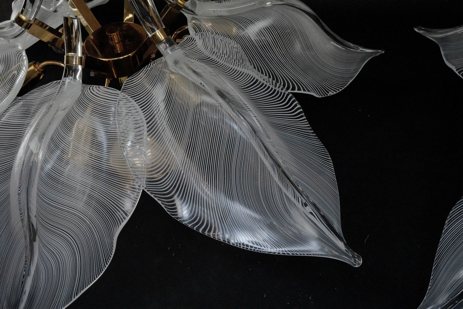Rare Pair Of Large 1970s Franco Luce Murano Glass Leaf Ceiling Flush Mounts photo vintage