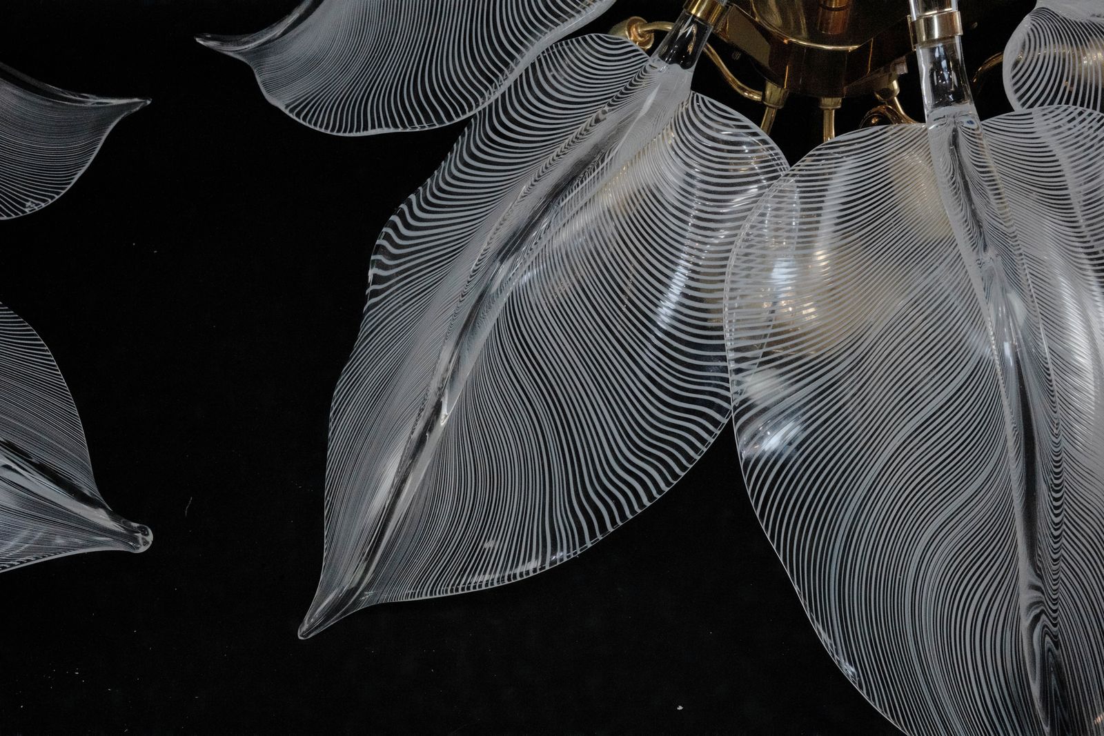 photo furniture Rare Pair Of Large 1970s Franco Luce Murano Glass Leaf Ceiling Flush Mounts