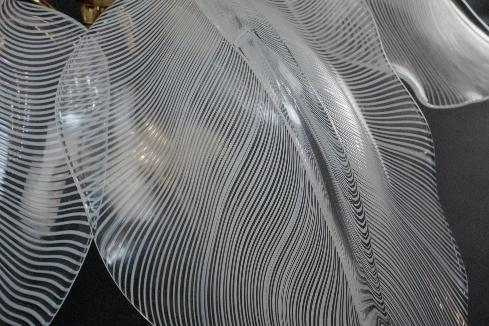 photo for sale Rare Pair Of Large 1970s Franco Luce Murano Glass Leaf Ceiling Flush Mounts