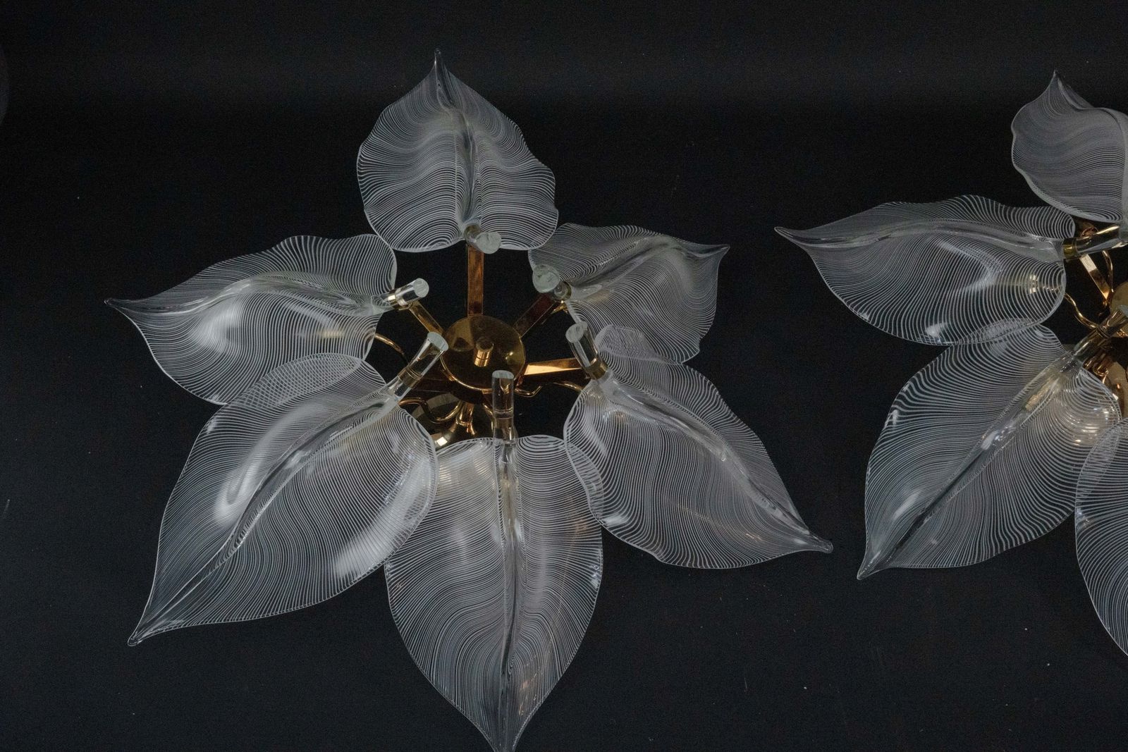 9100.0 Rare Pair Of Large 1970s Franco Luce Murano Glass Leaf Ceiling Flush Mounts photo