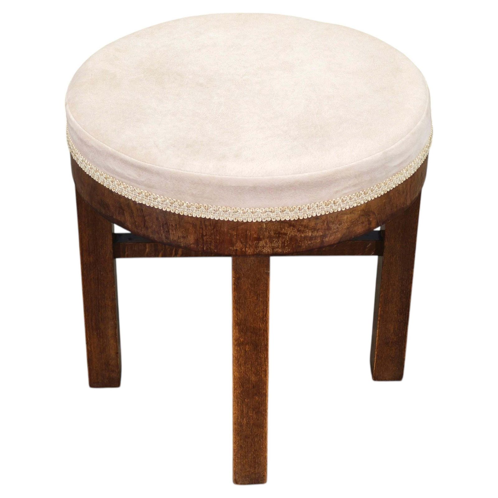 Art Deco Walnut Veneer Upholstered Stool, Czechoslovakia 1930s