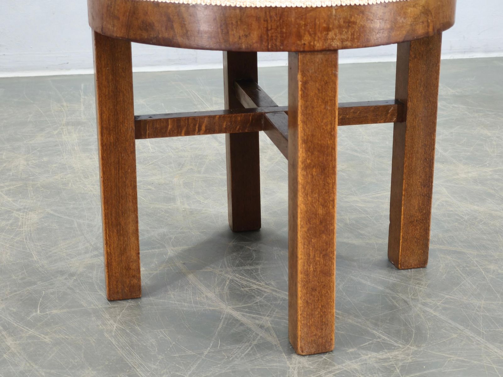 Art Deco Walnut Veneer Upholstered Stool, Czechoslovakia 1930s photo vinterior