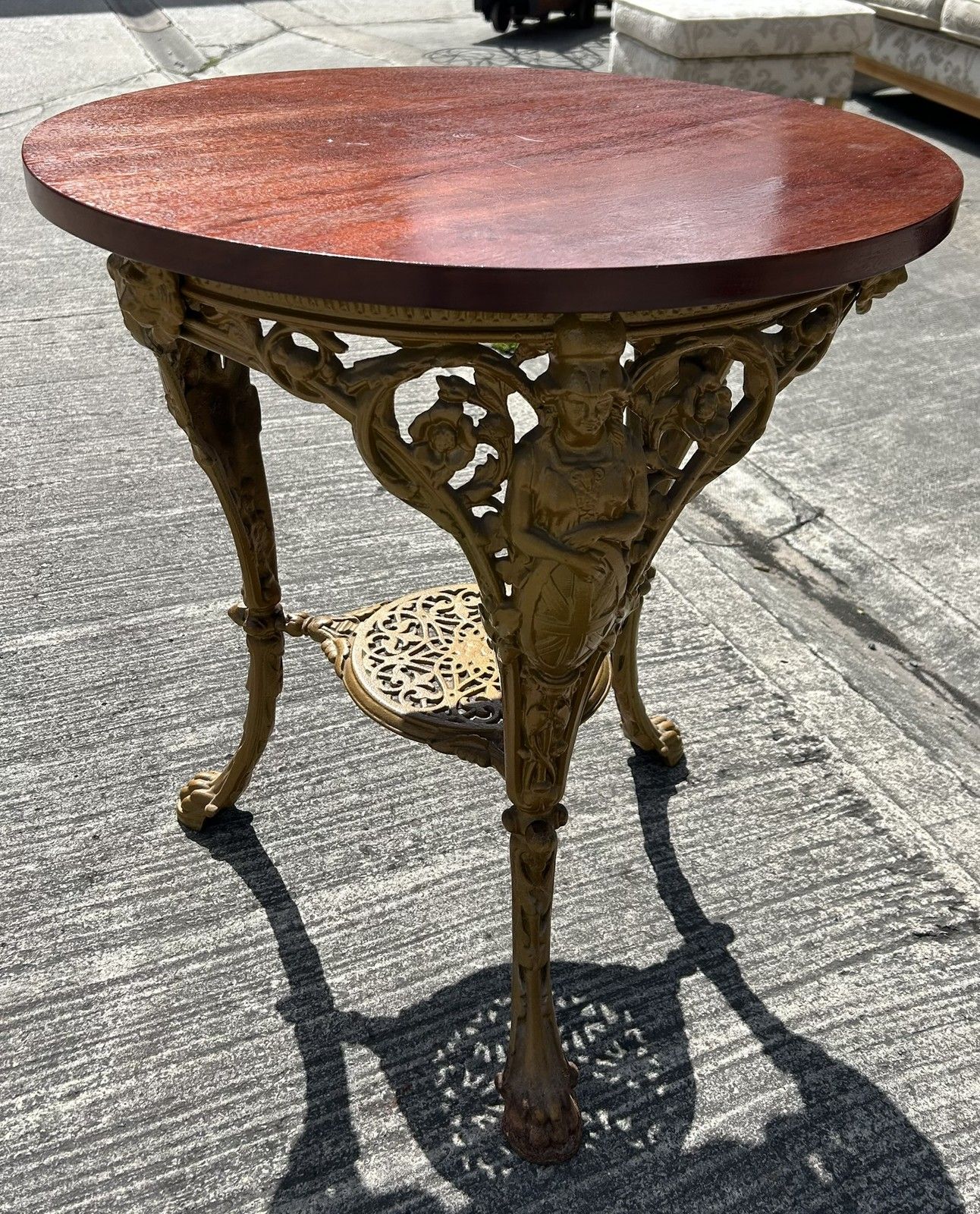 Antique Detailed Cast Iron Britannia Base Pub Tavern Table Original Gold Paint photo vintage