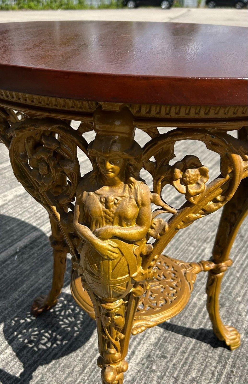 photo for sale Antique Detailed Cast Iron Britannia Base Pub Tavern Table Original Gold Paint