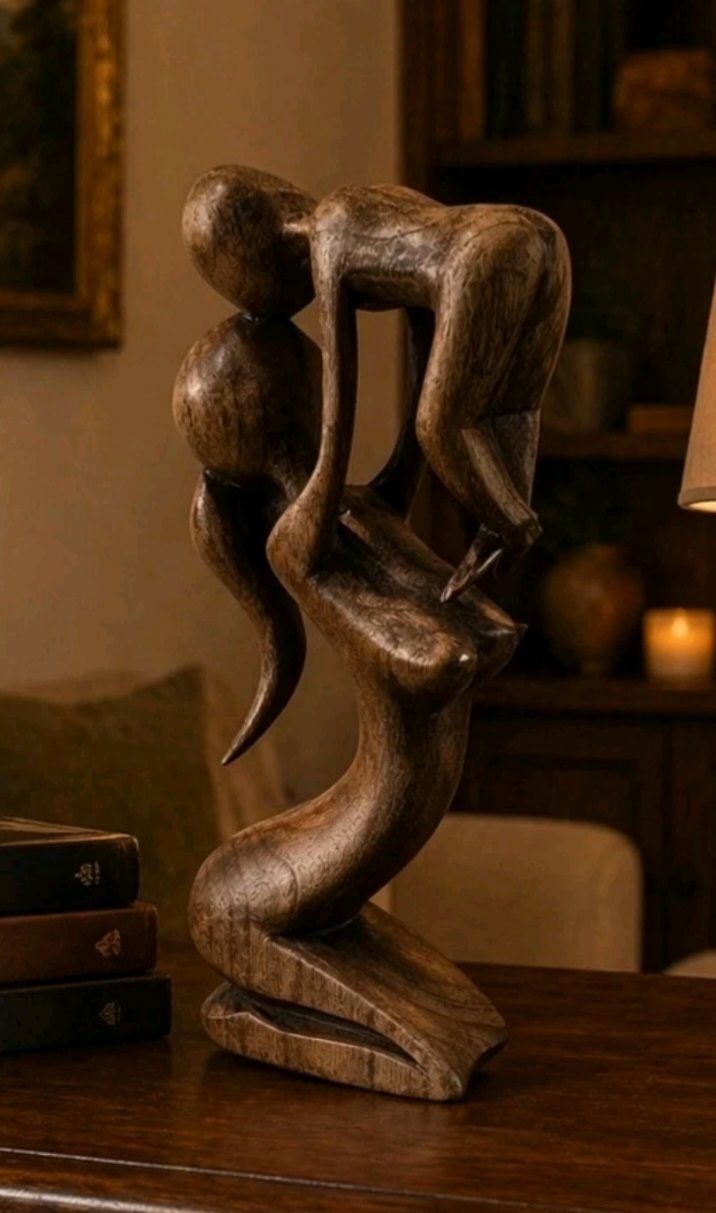 Large Abstract Wooden Sculpture Mother Child Family Art Statue 39cm Hand Carved photo furniture