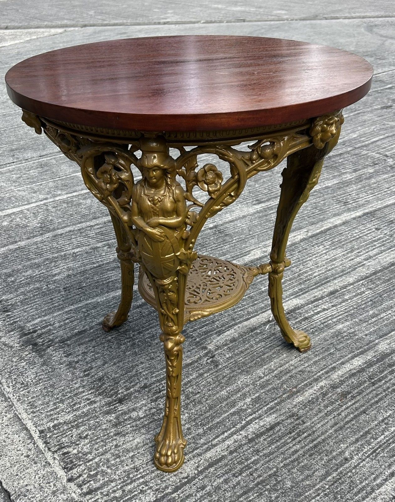 Furniture Antique Detailed Cast Iron Britannia Base Pub Tavern Table Original Gold Paint photo