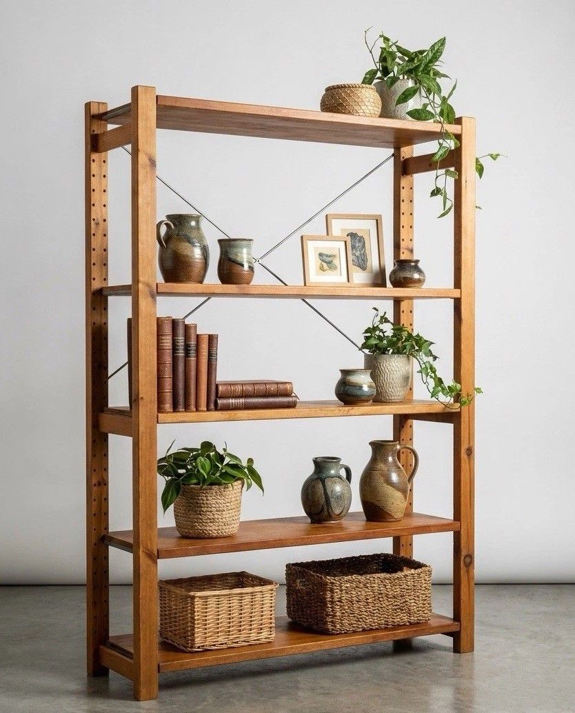 Vintage Danish Solid Honey Pine Shelving Sysyem X Brace Mid Century C1970s Rare photo buy