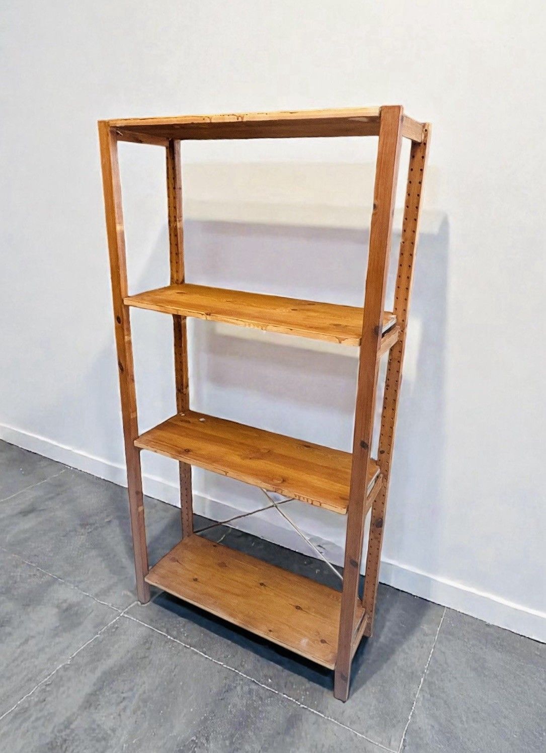 Vintage Danish Solid Honey Pine Shelving Sysyem X Brace Mid Century C1970s Rare photo for sale